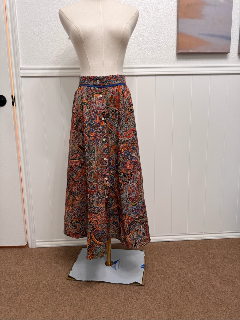 Multicolor Paisley Maxi Skirt with Button-Front